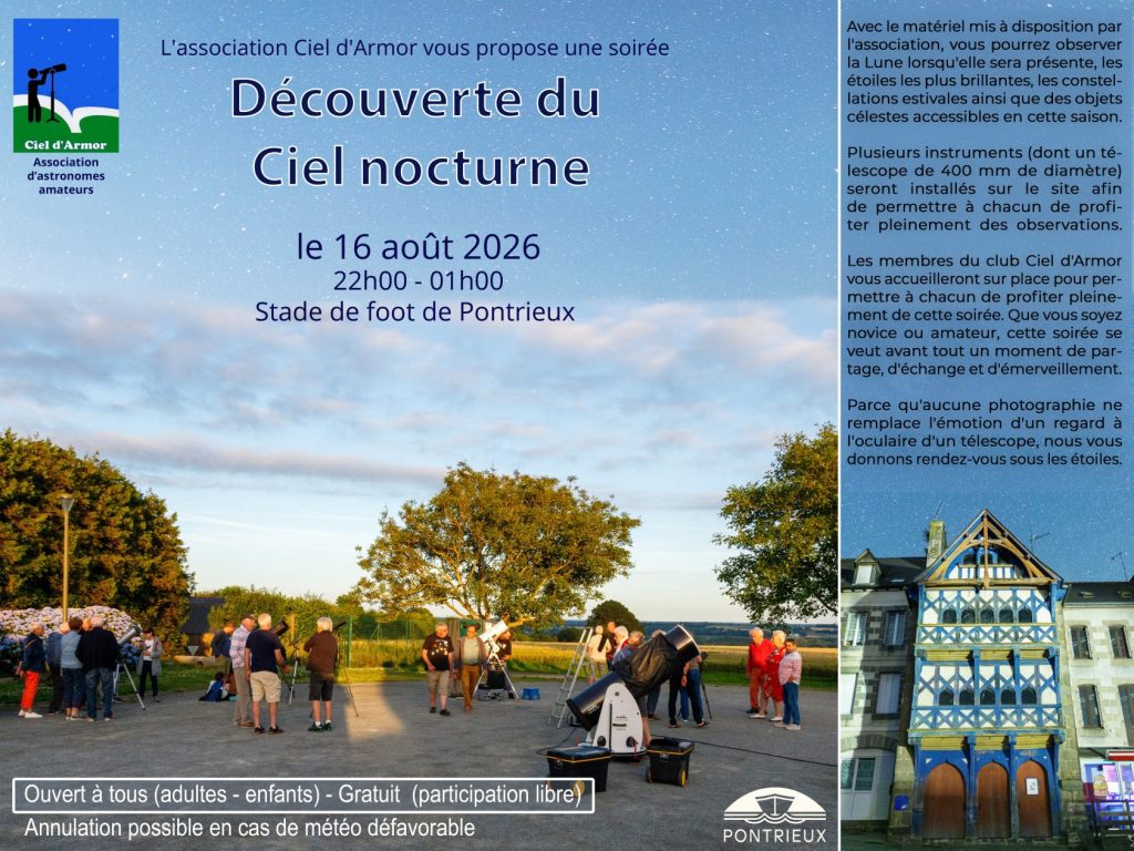 Flash Info :  Soirée de découverte du ciel nocturne 16 août 2026